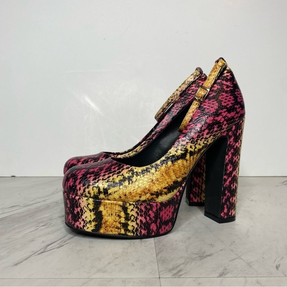Jeffrey Campbell Okurr Chunky Platform Snakeprint Leather Pump 7 1/2 - Picture 16 of 16